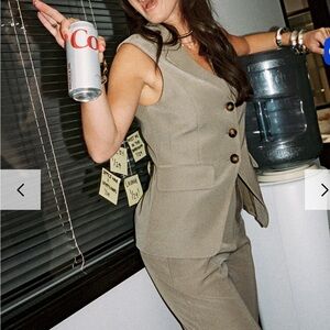 12th Tribe Beige Buttoned Pantsuit (corporate Natalie collection)